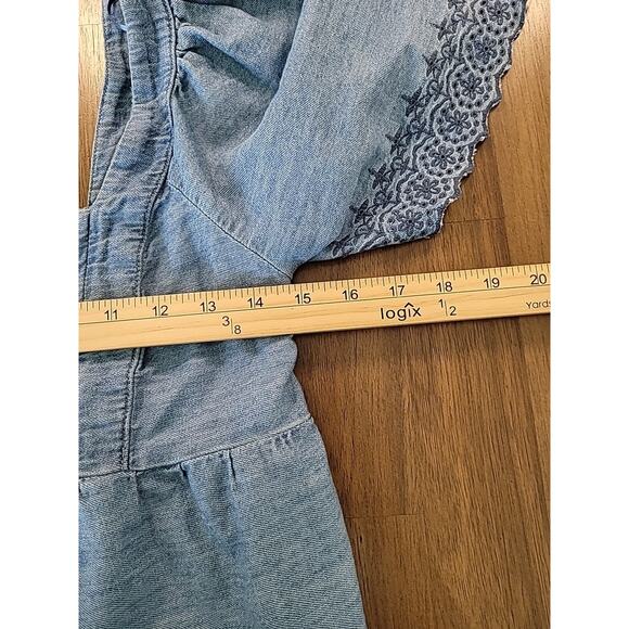 Boho Embroidered Chambray Denim Tunic Top Women’s S 100% Cotton Peasant Blouse - Picture 6 of 7